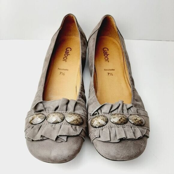GABOR Ruffled & Gem Detail Genuine Leather Ballet Flats Shoes Taupe Sz 7.5 - Picture 4 of 12